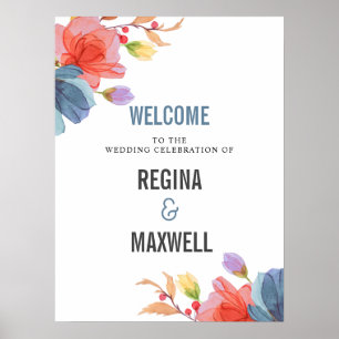 Bold Wildflower Blue Welcome Poster