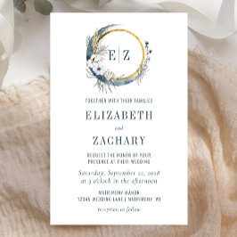 Boletim Azul Moon Monograma Convite para Casamento