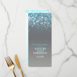Bolha gráfica cinza azul menu de jantar de casamen