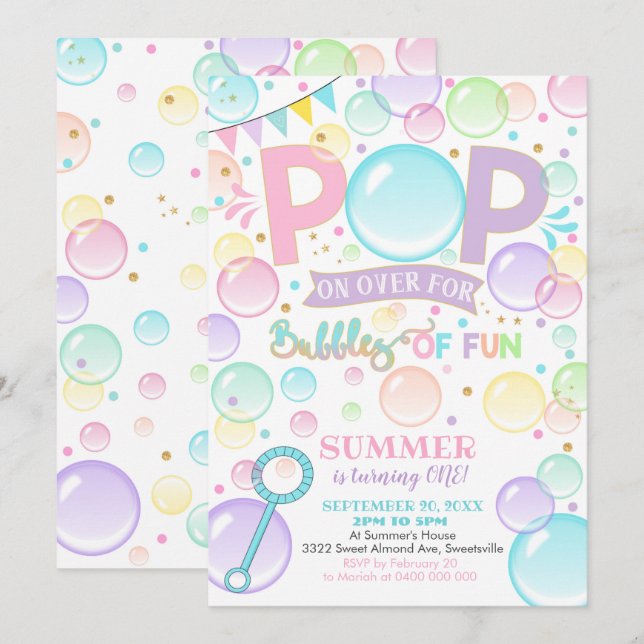 Bolhas de Aniversário Bolhas de Convite para 1rua  (Frente/Verso)