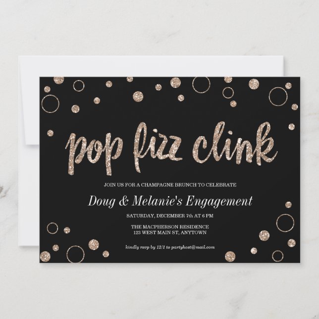 Bolhas de Champanhe do Pop Fizz Clink | Convite de (Frente)