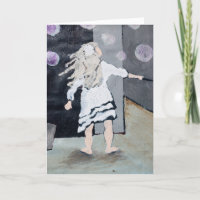 Bolhas de sopro da menina que pintam e cartão do