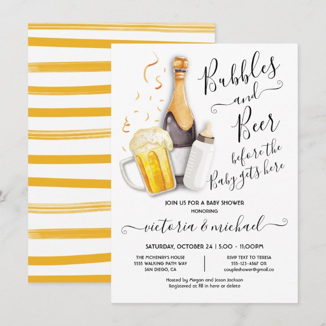 Bolhas e Convite para Chá de fraldas de Cerveja (Frente/Verso)