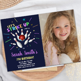 Boliche Azul Escuro Convites de Aniversário com Fo