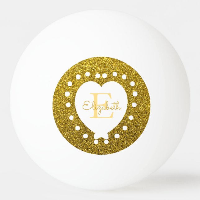 Bolinha De Ping Pong Adicionar Um Nome Monograma Dourado Coração Branco (Verso)
