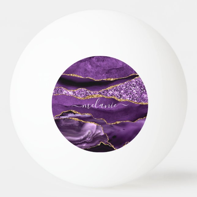 Bolinha De Ping Pong Agate Roxo Nome Personalizado Dourado Ping Ball Po (Frente)