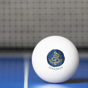 Bolinha De Ping Pong Âncora de Aquarela Elegante Nome Náutico Marinho A