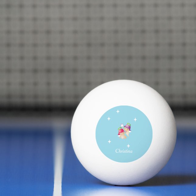 Bolinha De Ping Pong Anjos fofos de nome personalizado em azul (Líquido)