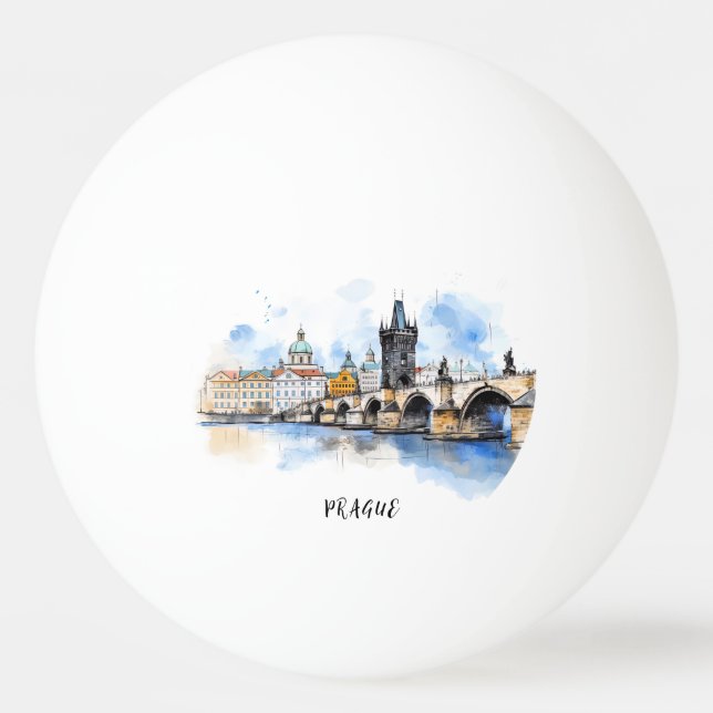 Bolinha De Ping Pong Antiga Praga, Charles Bridge Watercolor (Frente)