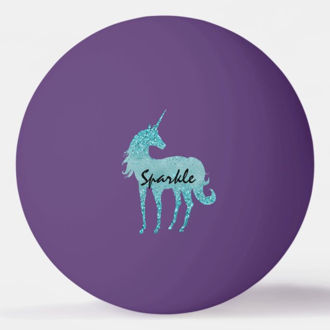 Bolinha De Ping Pong Aqua Glitter Unicorn personalizado (Frente)