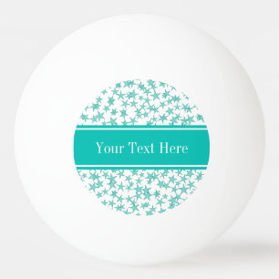 Bolinha De Ping Pong Aqua Turquoise Stars White BG, Nome Teal Monograma