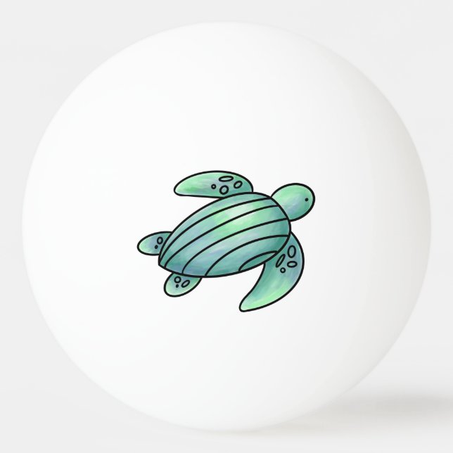 Bolinha De Ping Pong aquarela pintada de tartaruga-do-mar azul (Frente)