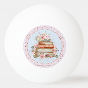 Bolinha De Ping Pong Aquarela Rosas Cor-de-Rosa e Livros Floral Vintage