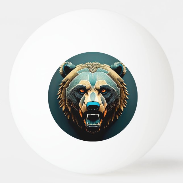 Bolinha De Ping Pong Arte de Urso Estilizado Feroz (Frente)