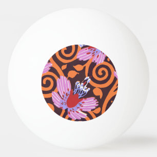 Bolinha De Ping Pong Arte Deco Floral Vibrante Rosa e Laranja em Espira
