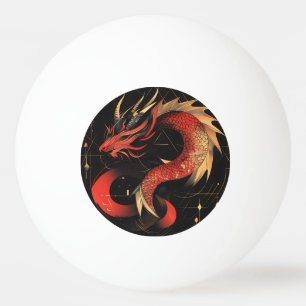 Bolinha De Ping Pong Arte Majestosa Vermelha e Dourada do Dragão Chinês