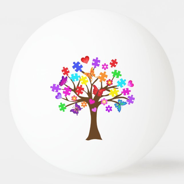 Bolinha De Ping Pong Árvore de Consciência do Autismo (Frente)