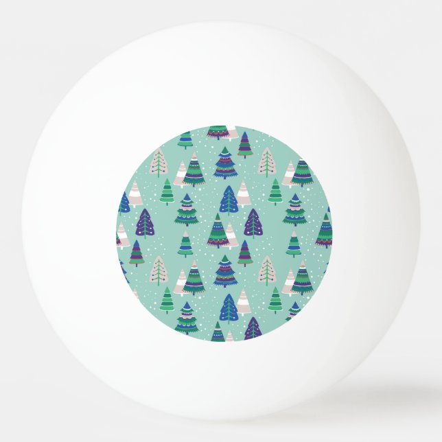 Bolinha De Ping Pong Árvores de Natal, fundo azul (Frente)