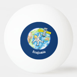 Bolinha De Ping Pong Astronauta engraçado no espaço e na banda desenhad