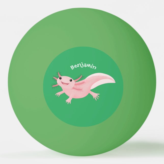 Bolinha De Ping Pong Axolote rosa fofo feliz (Frente)