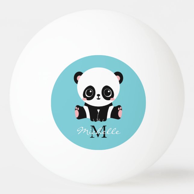 Bolinha De Ping Pong Azul de bolha personalizada Panda branca monograma (Frente)