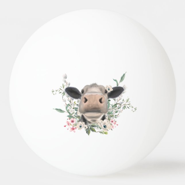 Bolinha De Ping Pong beijo de nariz de vaca flores aquarela cinza anima (Frente)