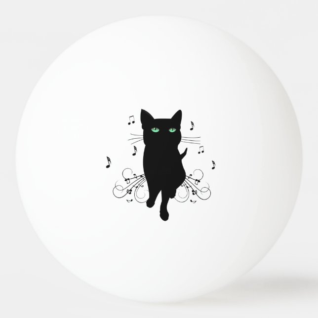 Bolinha De Ping Pong Black Cat Surrounded by Whispering Notes of Music (Frente)