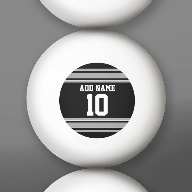Bolinha De Ping Pong Black Silver Sports Jersey com seu nome e número (Custom Ping Pong Balls)