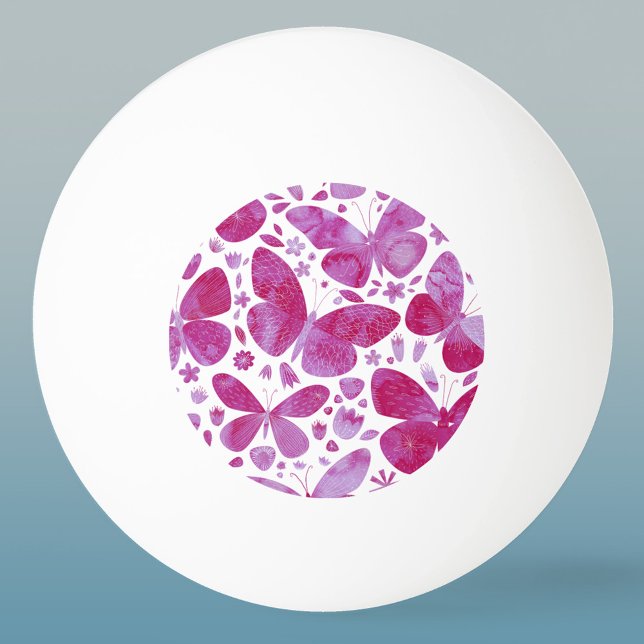 Bolinha De Ping Pong Borboleta Aquarela (Pink watercolor butterfly ping pong ball)