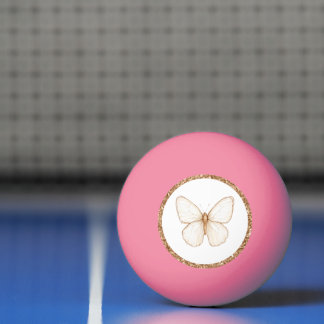 Bolinha De Ping Pong Borboleta Branca Brilho Falso Dourado  