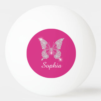 Bolinha De Ping Pong Borboleta Diamante Branco, Nome em Letra, Fuchsia