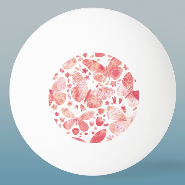 Bolinha De Ping Pong Borboletas Cores Aquáticas Cor de Rosa (Watercolor blush pink butterfly pattern art ping pong ball)