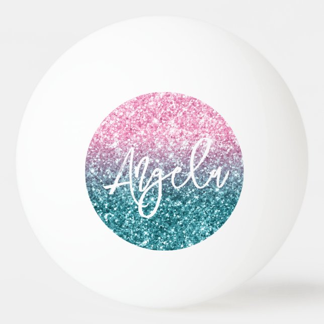Bolinha De Ping Pong Brilho Luxo Rosa Claro Teal Gradiente Glitter (Frente)