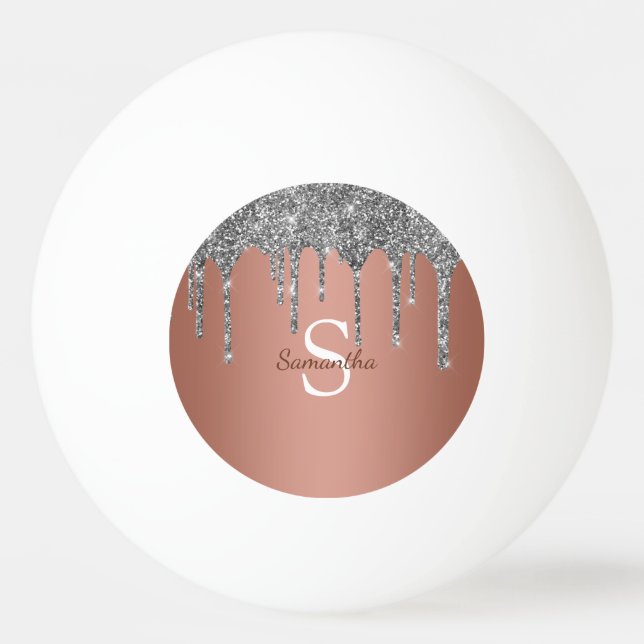 Bolinha De Ping Pong Brilho Prateado Gotas de Brilho Dourado Rosa Monog (Frente)