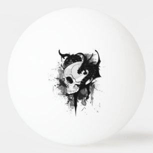 Bolinha De Ping Pong cabeça do crânio com arte preta do tatuagem do