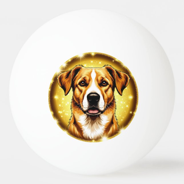Bolinha De Ping Pong Cachorro com Fundo Dourado (Frente)