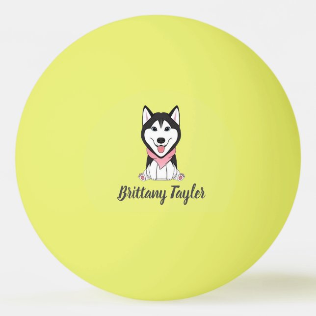Bolinha De Ping Pong Cachorro husky preto e branco fofo (Frente)