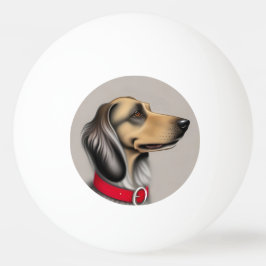 Bolinha De Ping Pong Cão Gracioso Com Coleira Vermelha Posado de Lado