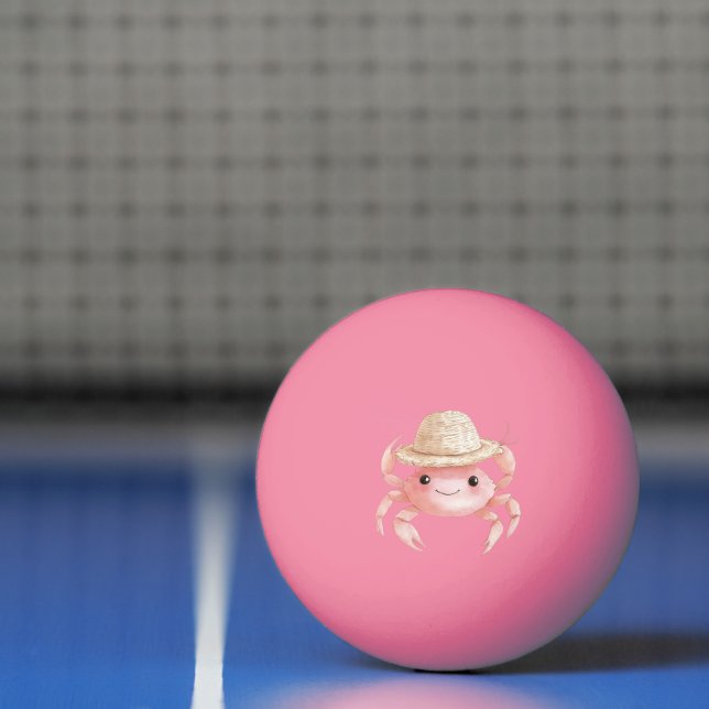 Bolinha De Ping Pong Caranguejo Sorridente Rosa Fofo da Praia com Chapé (Líquido)