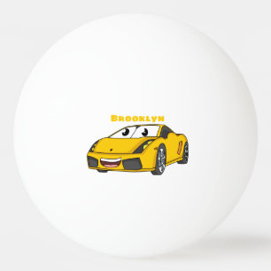 Bolinha De Ping Pong Carro esportivo amarelo desenho animado fofo feliz