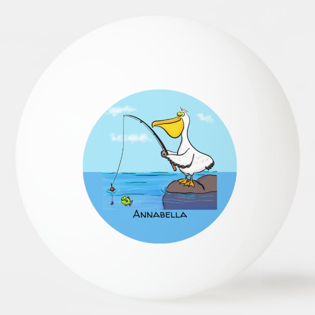 Bolinha De Ping Pong Cartoon pelicano de pesca engraçado (Frente)