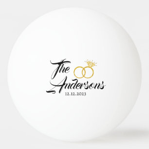 Bolinha De Ping Pong Casal Nupcial Moderno Anel Nome do Favor Data Ouro