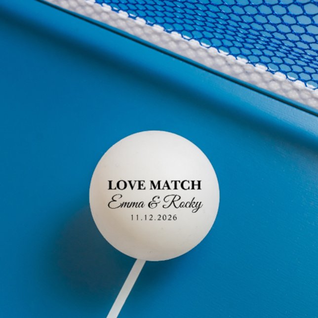 Bolinha De Ping Pong Casamento de Casal Moderno Cor Preta Texto (Modern wedding couple name date ping pong ball)