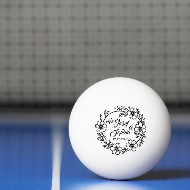 Bolinha De Ping Pong Casamento Favor Nome do Casal Data Círculo Flor (Líquido)