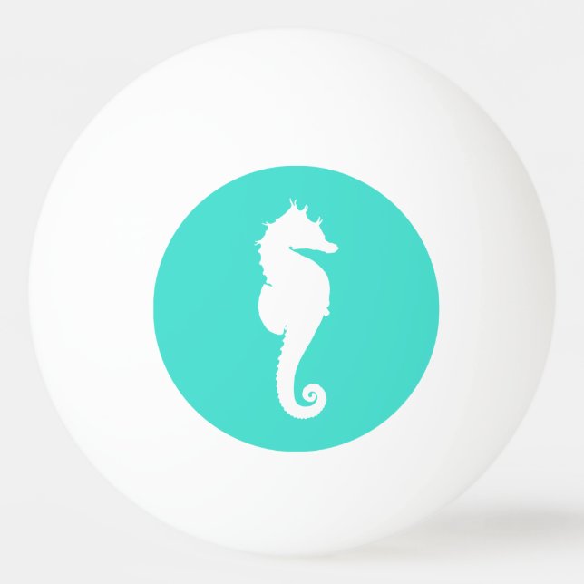 Bolinha De Ping Pong Cavalo-Marinho Turquesa e Branco (Frente)