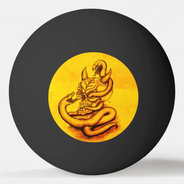 Bolinha De Ping Pong Caveira - Cabeça Diabo com Cobra (Verso)