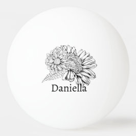 Bolinha De Ping Pong Chrysanthemum Black Line Drawing with Your Name 