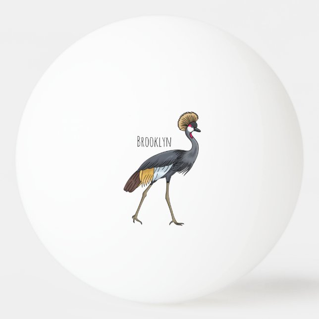 Bolinha De Ping Pong Cinza de desenho animado de pássaros com guindaste (Frente)