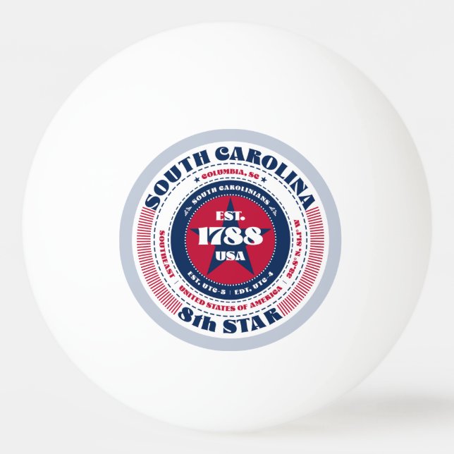 Bolinha De Ping Pong Círculo Vermelho, Branco e Azul Carolina do Sul (Frente)