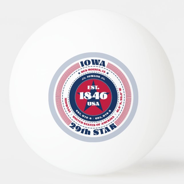 Bolinha De Ping Pong Círculo vermelho, branco e azul do Iowa (Frente)